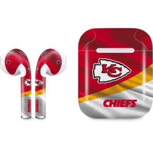 skinit decal audio skin compatible with apple airpods with lightning charging case - officially licensed nfl kansas city chiefs design