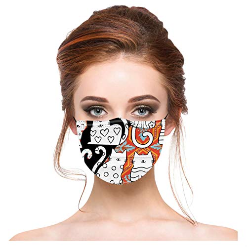 50PCS Personalized Cat Printed Disposable_Face_Masks for Adult,3-ply Face Protection Covering with Elastic Earloop and Nose Clip for Outdoor,Comfortable & High Filtration &Ventilation (F)