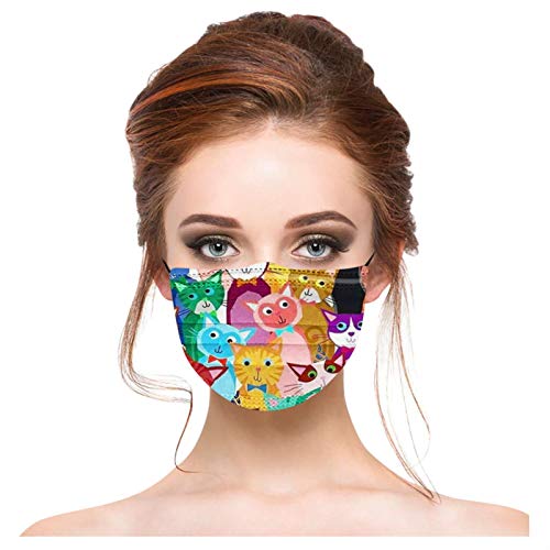 50PCS Personalized Cat Printed Disposable_Face_Masks for Adult,3-ply Face Protection Covering with Elastic Earloop and Nose Clip for Outdoor,Comfortable & High Filtration &Ventilation (F)