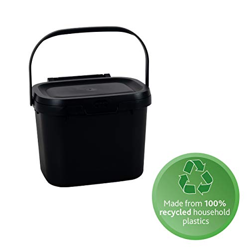 Addis Eco 100% Plastic Everyday Kitchen Food Waste Compost Caddy Bin, 4.5 Litre, Recycled Black