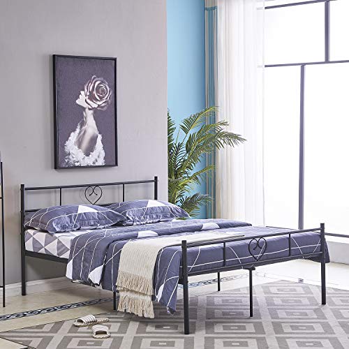 H.J WEDOO Full Bed Frame Metal Black with Headboard and Footboard Bed Frame No Box Spring Needed Platform Bed Frame Mattress Foundation for Adults Teens