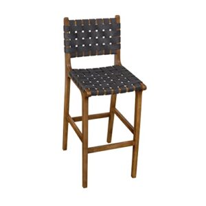 ball & cast upholstered bar stools with back, solid wood frame and faux leather woven strips, bar height stool dark grey, fully assembled (hsa-1110-30)