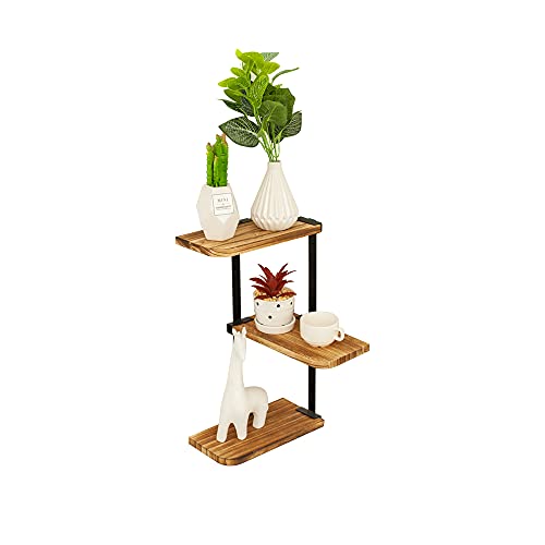 Coral Flower Wall Mount of 3 Tier Rustic Wood Floating Shelves for Bedroom Living Room Bathroom Kitchen Office