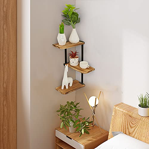 Coral Flower Wall Mount of 3 Tier Rustic Wood Floating Shelves for Bedroom Living Room Bathroom Kitchen Office