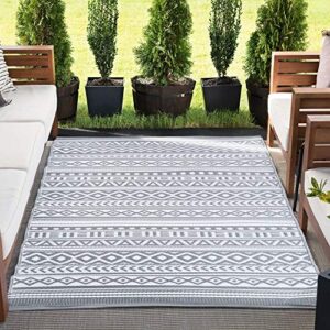 tayse anubis gray reversible plastic straw 5x7 outdoor rug - outdoor rugs for patios garden picnic camping mats waterproof and washable
