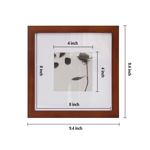 Coral Flower 8x8 Picture Frames 4 Pack, for Picture 4x4 with Mat or 8x8 whitout Mat Made of Solid Wood for Table Top Display and Wall Mounting Photo Frame,Light Cherry