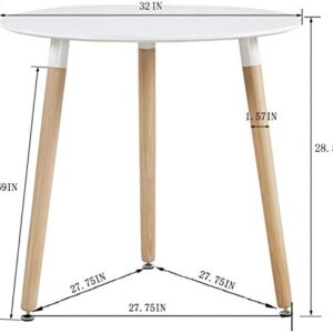 GreenForest Dining Table White Modern Round Table with Wood Legs for Kitchen Living Room Leisure Coffee Table, Dining Chairs Set of 2, Vintage PU Leather Upholstered Side Chairs