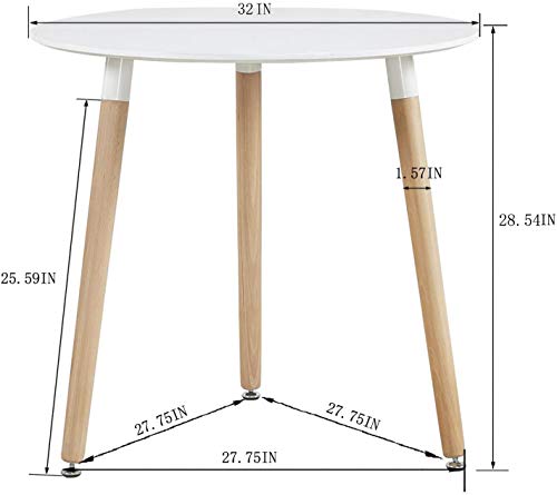 GreenForest Dining Table White Modern Round Table with Wood Legs for Kitchen Living Room Leisure Coffee Table, Dining Chairs Set of 2, Vintage PU Leather Upholstered Side Chairs