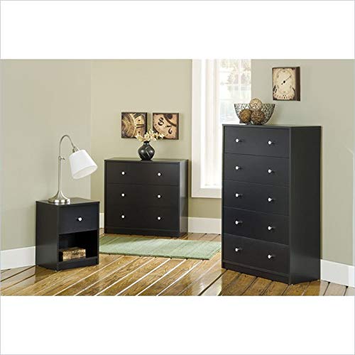 Home Square 3 Piece Bedroom Set with 6-Drawer Double Dresser and Two of 1-Drawer Nightstand in Black