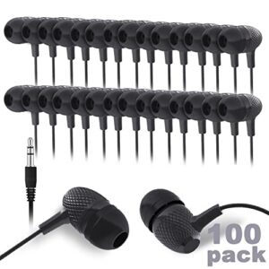 wholesale school earbuds headphones 100 pack bulk earphones for classroom students kids teens children gift and adult (100 black)