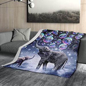 Elephant Blanket Cute African Animals Print Throw Blanket Colorful Dreamy Bubbles Pattern Bed Blanket Cozy Lightweight Flannel Fleece Blankets for Bedroom Living Room Sofa Couch