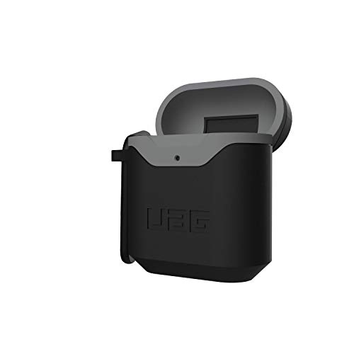 URBAN ARMOR GEAR UAG Compatible with AirPods (1st & 2nd Gen) Case Full-Body Protective Soft-Touch Silicone Case with Detachable Carabiner, Standard Issue Hard Case_001, Black/Grey