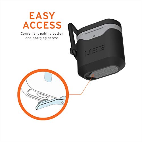 URBAN ARMOR GEAR UAG Compatible with AirPods (1st & 2nd Gen) Case Full-Body Protective Soft-Touch Silicone Case with Detachable Carabiner, Standard Issue Hard Case_001, Black/Grey