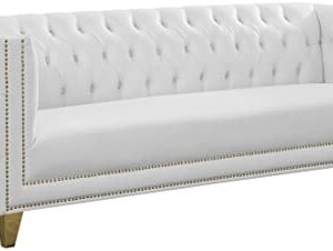 Meridian Furniture 651White-S Michelle Collection Modern | Contemporary Sofa with Deep Button Tufting, Nailhead Trim and Sturdy Gold Iron Legs, 90" W x 34" D x 30" H, White