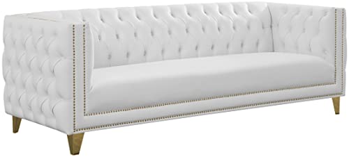 Meridian Furniture 651White-S Michelle Collection Modern | Contemporary Sofa with Deep Button Tufting, Nailhead Trim and Sturdy Gold Iron Legs, 90" W x 34" D x 30" H, White