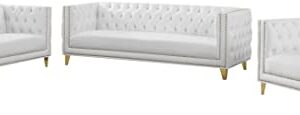 Meridian Furniture 651White-S Michelle Collection Modern | Contemporary Sofa with Deep Button Tufting, Nailhead Trim and Sturdy Gold Iron Legs, 90" W x 34" D x 30" H, White