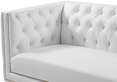 Meridian Furniture 651White-S Michelle Collection Modern | Contemporary Sofa with Deep Button Tufting, Nailhead Trim and Sturdy Gold Iron Legs, 90" W x 34" D x 30" H, White