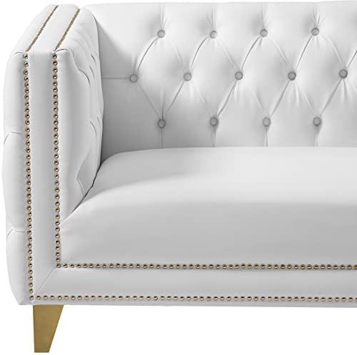 Meridian Furniture 651White-S Michelle Collection Modern | Contemporary Sofa with Deep Button Tufting, Nailhead Trim and Sturdy Gold Iron Legs, 90" W x 34" D x 30" H, White