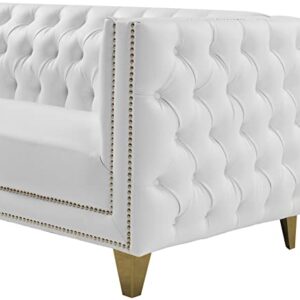 Meridian Furniture 651White-S Michelle Collection Modern | Contemporary Sofa with Deep Button Tufting, Nailhead Trim and Sturdy Gold Iron Legs, 90" W x 34" D x 30" H, White