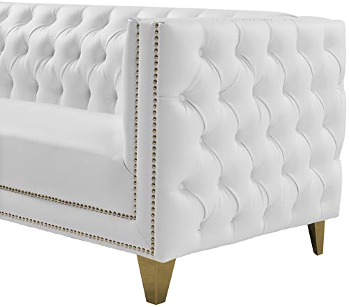 Meridian Furniture 651White-S Michelle Collection Modern | Contemporary Sofa with Deep Button Tufting, Nailhead Trim and Sturdy Gold Iron Legs, 90" W x 34" D x 30" H, White