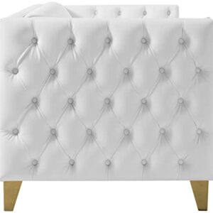 Meridian Furniture 651White-S Michelle Collection Modern | Contemporary Sofa with Deep Button Tufting, Nailhead Trim and Sturdy Gold Iron Legs, 90" W x 34" D x 30" H, White