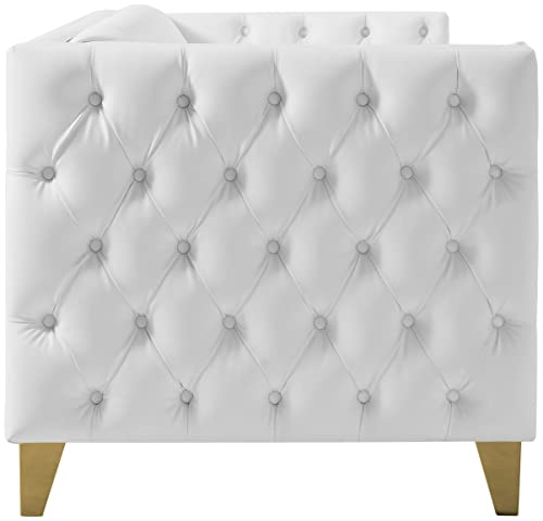 Meridian Furniture 651White-S Michelle Collection Modern | Contemporary Sofa with Deep Button Tufting, Nailhead Trim and Sturdy Gold Iron Legs, 90" W x 34" D x 30" H, White