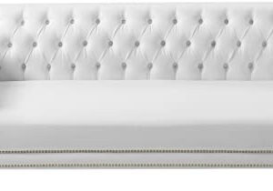 Meridian Furniture 651White-S Michelle Collection Modern | Contemporary Sofa with Deep Button Tufting, Nailhead Trim and Sturdy Gold Iron Legs, 90" W x 34" D x 30" H, White