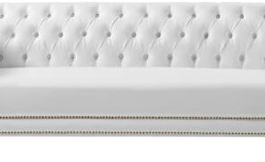 Meridian Furniture 651White-S Michelle Collection Modern | Contemporary Sofa with Deep Button Tufting, Nailhead Trim and Sturdy Gold Iron Legs, 90" W x 34" D x 30" H, White