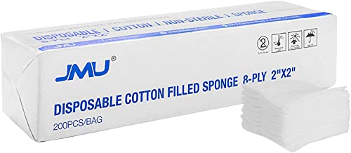 JMU Cotton Gauze Pads 2x2, 8-ply Woven Gauze Sponges, 200pcs Non-Sterile Surgical Sponges, Nonstick Dental Gauze Pads for First Aid Wound Dressing