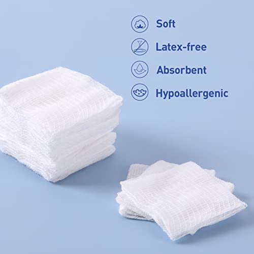 JMU Cotton Gauze Pads 2x2, 8-ply Woven Gauze Sponges, 200pcs Non-Sterile Surgical Sponges, Nonstick Dental Gauze Pads for First Aid Wound Dressing