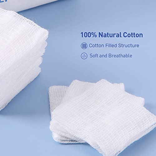 JMU Cotton Gauze Pads 2x2, 8-ply Woven Gauze Sponges, 200pcs Non-Sterile Surgical Sponges, Nonstick Dental Gauze Pads for First Aid Wound Dressing