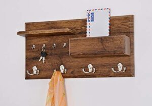 entryway coat rack mail envelope storage and key holder hooks in vintage brown finish by raamzo