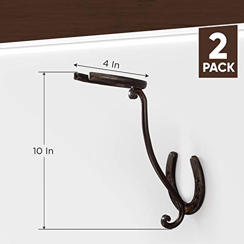 Cowboy Hat Rack - Set of 2 Decorative Wall-Mounted Holder - Heavy-Duty Iron Hanger and Organizer DIY Kit for Hats, Coats and Keys - Rustic Western Horseshoe Hooks for Storage and Display