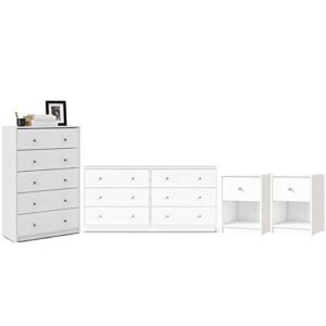 home square 4 piece bedroom set with 6-drawer double dresser, 5-drawer chest and two of 1-drawer nightstand in white