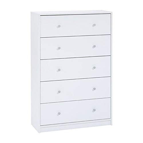 Home Square 4 Piece Bedroom Set with 6-Drawer Double Dresser, 5-Drawer Chest and Two of 1-Drawer Nightstand in White