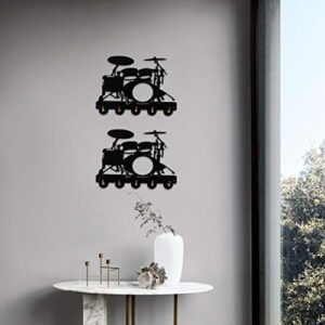 ULTECHNOVO Black Metal Hangers Wooden Hook Racks Decorative Wall Mounted Hanger Drum kit Pattern Coat Hook with 5 Hooks Hanging Hook Rack for Scarf Bag Towel Hat Keys Kitchen Cabinet Hooks