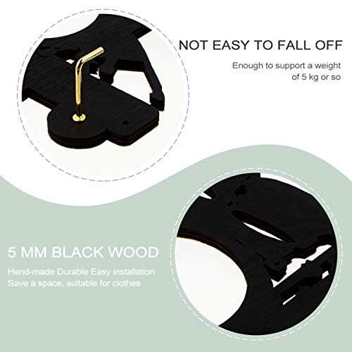 ULTECHNOVO Black Metal Hangers Wooden Hook Racks Decorative Wall Mounted Hanger Drum kit Pattern Coat Hook with 5 Hooks Hanging Hook Rack for Scarf Bag Towel Hat Keys Kitchen Cabinet Hooks