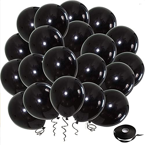 Black Balloons Latex Party Balloons, 50 Pack 12 inch Black Helium Balloons with Black Ribbon for Wedding Birthday Bridal Baby Shower Graduation Anniversary Party Supplies Decorations.……