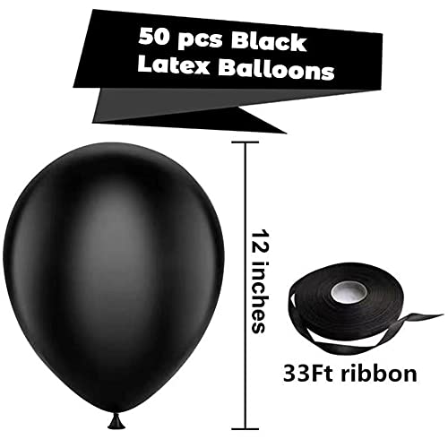 Black Balloons Latex Party Balloons, 50 Pack 12 inch Black Helium Balloons with Black Ribbon for Wedding Birthday Bridal Baby Shower Graduation Anniversary Party Supplies Decorations.……