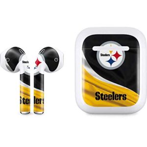 skinit decal audio skin compatible with apple airpods with lightning charging case - officially licensed nfl pittsburgh steelers design