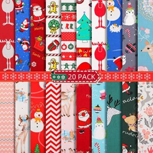 20 pieces 10 x 10 inch christmas fabric multi-color fabric patchwork bundles sewing square mixed fabric christmas printing quilting fabric santa snowman printed fabric scrap for diy