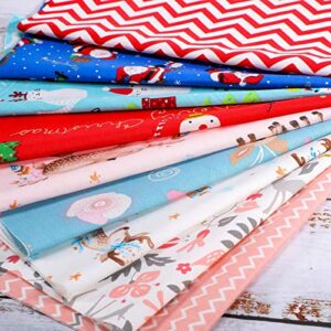 20 Pieces 10 x 10 Inch Christmas Fabric Multi-Color Fabric Patchwork Bundles Sewing Square Mixed Fabric Christmas Printing Quilting Fabric Santa Snowman Printed Fabric Scrap for DIY