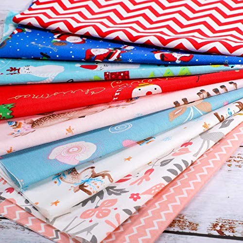 20 Pieces 10 x 10 Inch Christmas Fabric Multi-Color Fabric Patchwork Bundles Sewing Square Mixed Fabric Christmas Printing Quilting Fabric Santa Snowman Printed Fabric Scrap for DIY