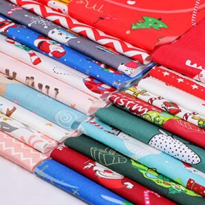 20 Pieces 10 x 10 Inch Christmas Fabric Multi-Color Fabric Patchwork Bundles Sewing Square Mixed Fabric Christmas Printing Quilting Fabric Santa Snowman Printed Fabric Scrap for DIY