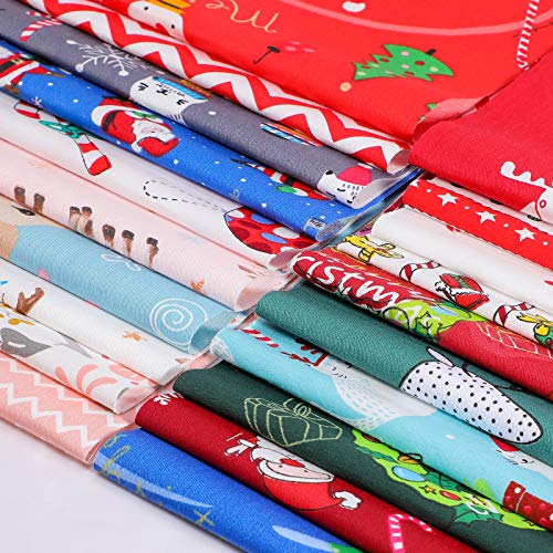 20 Pieces 10 x 10 Inch Christmas Fabric Multi-Color Fabric Patchwork Bundles Sewing Square Mixed Fabric Christmas Printing Quilting Fabric Santa Snowman Printed Fabric Scrap for DIY