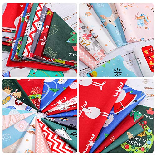 20 Pieces 10 x 10 Inch Christmas Fabric Multi-Color Fabric Patchwork Bundles Sewing Square Mixed Fabric Christmas Printing Quilting Fabric Santa Snowman Printed Fabric Scrap for DIY