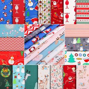 20 Pieces 10 x 10 Inch Christmas Fabric Multi-Color Fabric Patchwork Bundles Sewing Square Mixed Fabric Christmas Printing Quilting Fabric Santa Snowman Printed Fabric Scrap for DIY