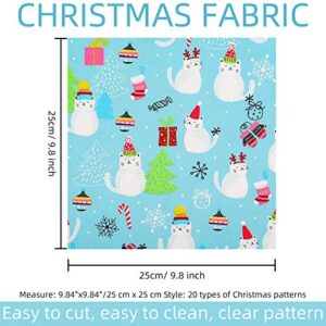 20 Pieces 10 x 10 Inch Christmas Fabric Multi-Color Fabric Patchwork Bundles Sewing Square Mixed Fabric Christmas Printing Quilting Fabric Santa Snowman Printed Fabric Scrap for DIY