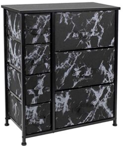 sorbus dresser with drawers - furniture storage tower unit for bedroom, hallway, closet, office organization - steel frame, wood top, easy pull fabric bins (marble black/black frame)