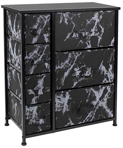 Sorbus Dresser with Drawers - Furniture Storage Tower Unit for Bedroom, Hallway, Closet, Office Organization - Steel Frame, Wood Top, Easy Pull Fabric Bins (Marble Black/Black Frame)